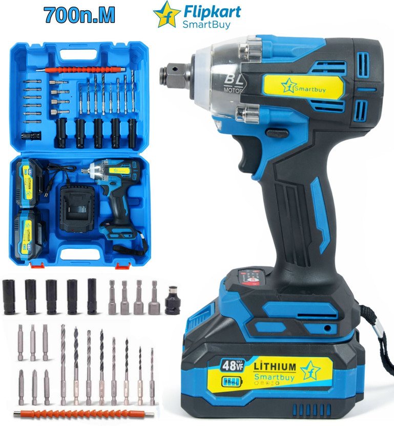 Flipkart SmartBuy Cordless Impact Wrench 700Nm, 2 Battery 48Vf Power Tools 1/2" Square Shaft Cordless Impact Wrench(1/2 inch)
