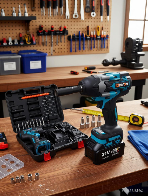 DRIVON Heavy Duty Cordless Impact Wrench 700NM Kit with 2X3.0ah Batteries & Charger Cordless Impact Wrench(1/2 inch)