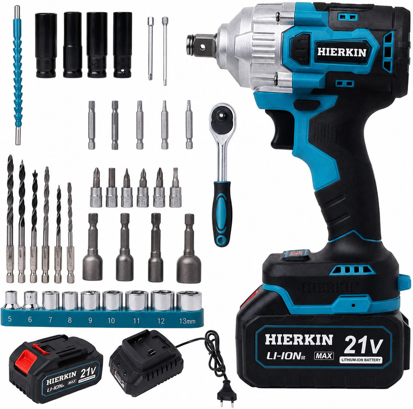 HIERKIN 21V Brushless Cordless Impact Wrench Kit Cordless Impact Wrench(1/2 inch)