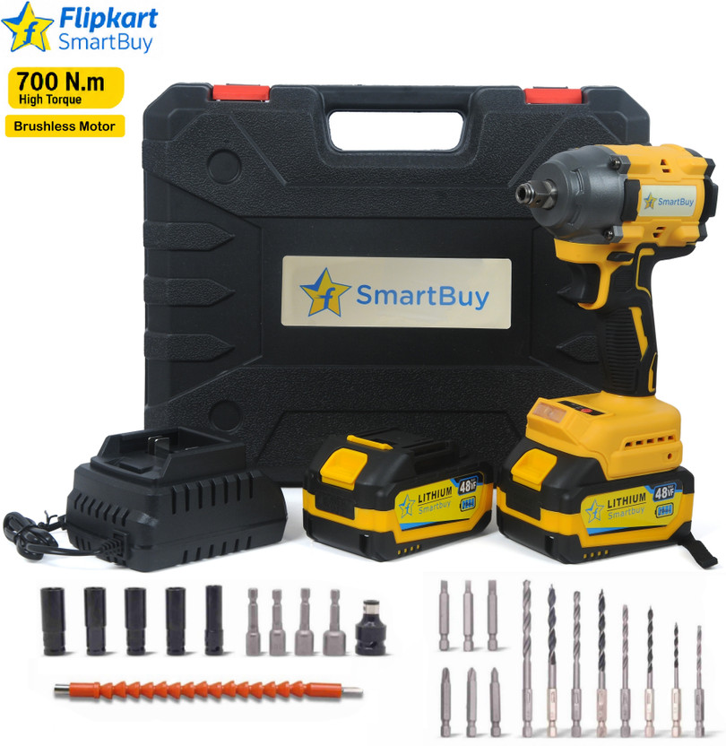 Flipkart SmartBuy Brushless impact Wrench | Auto Hammer Wrench Machine for Car & Industrial Use Cordless Impact Wrench(1/2 inch)