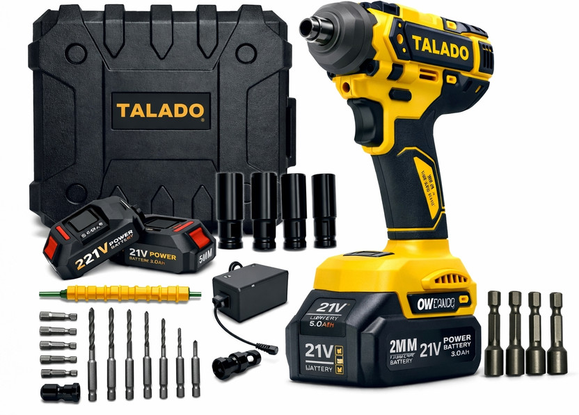 TALADO TALADO 21V Cordless Impact Driver Machine Kit with 2 Batteries Cordless Impact Wrench(1/2 inch)