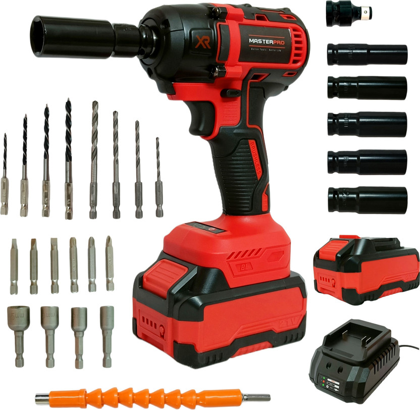 Hakimi CORDLESS IMPACT WRENCH KIT Brushless 350Nm Torque 2 Battery 25pcs kit Cordless Impact Wrench(1/2 inch)