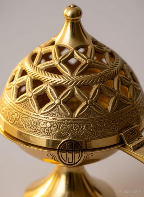 Dsh Home Purifying Brass Dhuna Loban Burner Dhooni Dhoop Dani Dhuni Brass Dhoop Dani Brass Incense Holder(Gold)