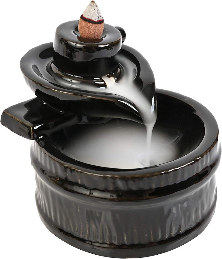 Craftam Shivling Smoke Fountain Backflow Incense Burner Holder with 30 Incense Cones Ceramic Incense Holder Set(Black)