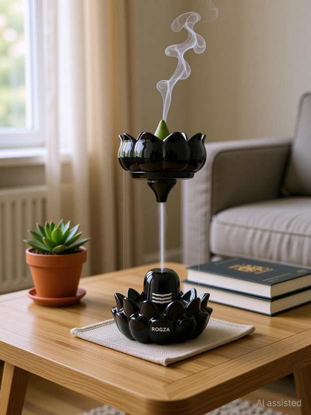 Modinity Smoke Shivling Fountain with Free of 10 Backflow Cones/Dhoop Decorativ Showpiece Decorative Showpiece  -  22 cm(Glass, Black)