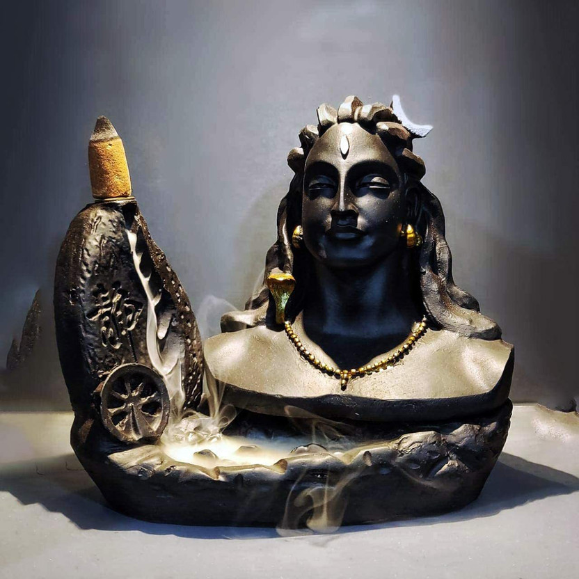 Shugie Shugie craft Adiyogi Smoke Backflow fountain with 10 scented cones Polyresin Incense Holder(Black) - Flipkart Deal