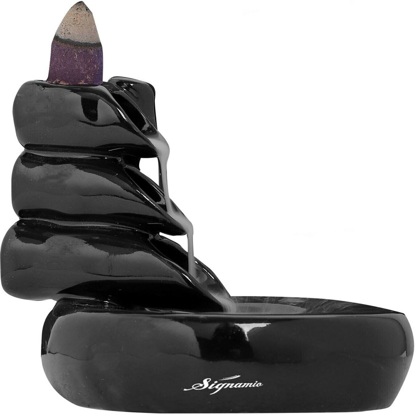 Signamio Ceramic BackFlow Incense Holder Burner With 30 Cone - Dn-24 Ceramic Incense Holder(Black, Pack of 1)