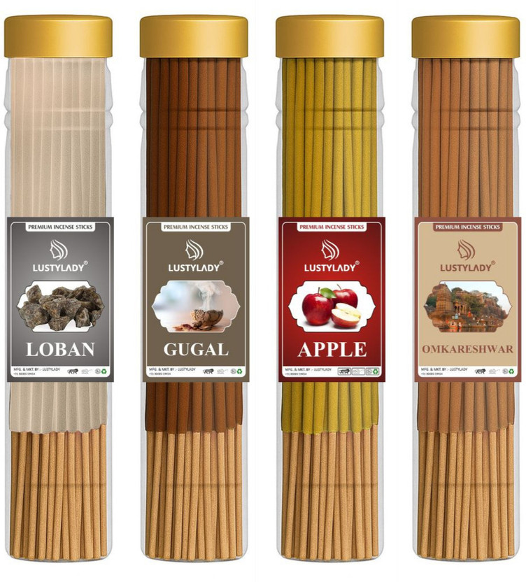Apple Lustylady Pure Agarbatti Sticks Ayurvedic Formula Temple Prayer Aroma Home Pack Loban, Gugal, Apple, Omkareshwar(400 g, Set of 4) - Flipkart Deal