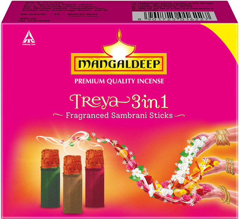 MANGALDEEP Treya 3in1 Sambrani Sticks + fragranced + sambrani sticks Sandal, Jasmine, Floral Dhoop