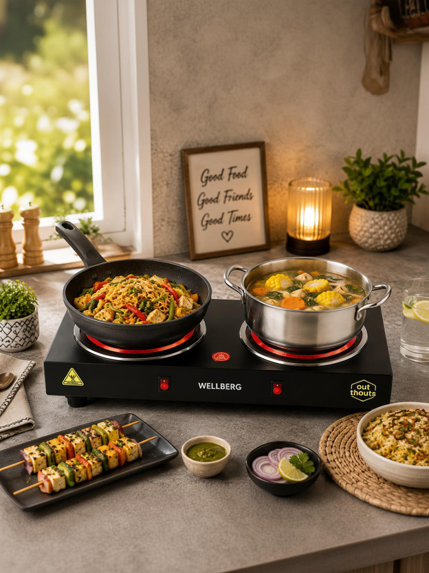 Wellberg 2000W Dual Plate Electric Cooking Heater for Everyday Cooking and Reheating Electric Cooking Heater(2 Burner)