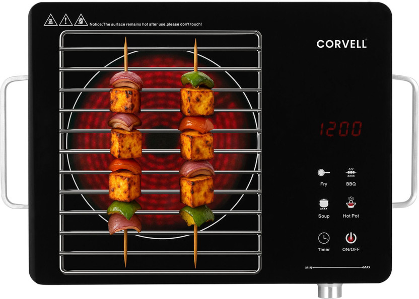 Corvell 2200 W Infrared Cooktop Touch Panel(Black, Infrared Cooktop 2200W | Glass Top Stove | Metal Body | Portable & Safe Use)