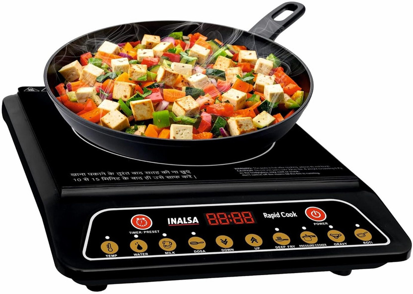 Inalsa 2000 W Induction Cooktop Push Button(Black, Rapid Cook | 1600W | 7 Indian Cooking Modes | Smart Push Control)