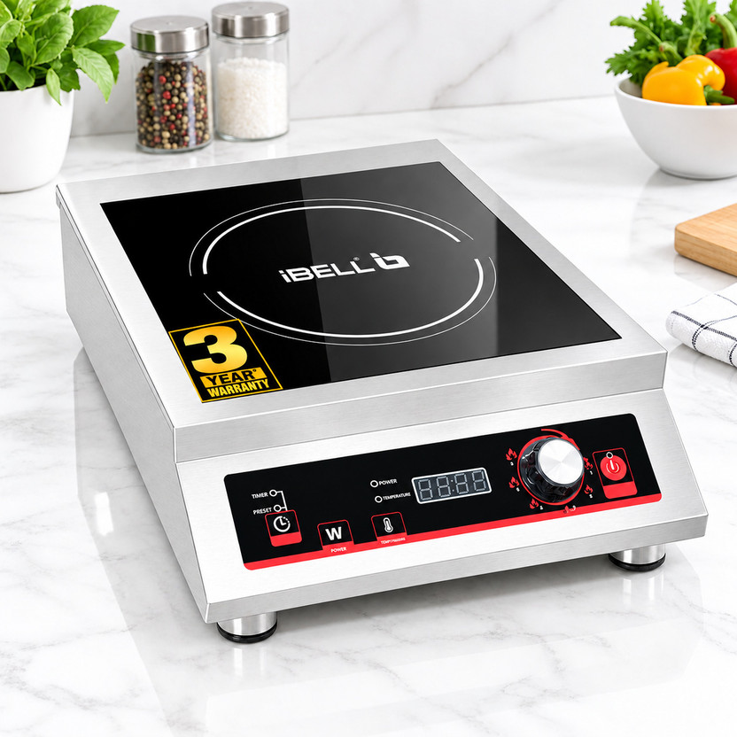 iBELL 3500 W Induction Cooktop Push Button(Silver, RAPID PLUS Heavy Duty 3500 Watt Electric Cooktop with Timer, Commercial & Home)