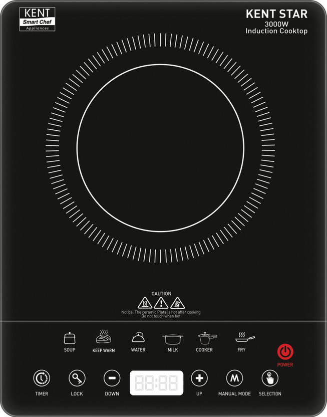KENT 3000 W Induction Cooktop Touch Panel(Black, Star ICT 3000W I Full Microcrystalline Glass I Milk Boiling| Overheat Protection)