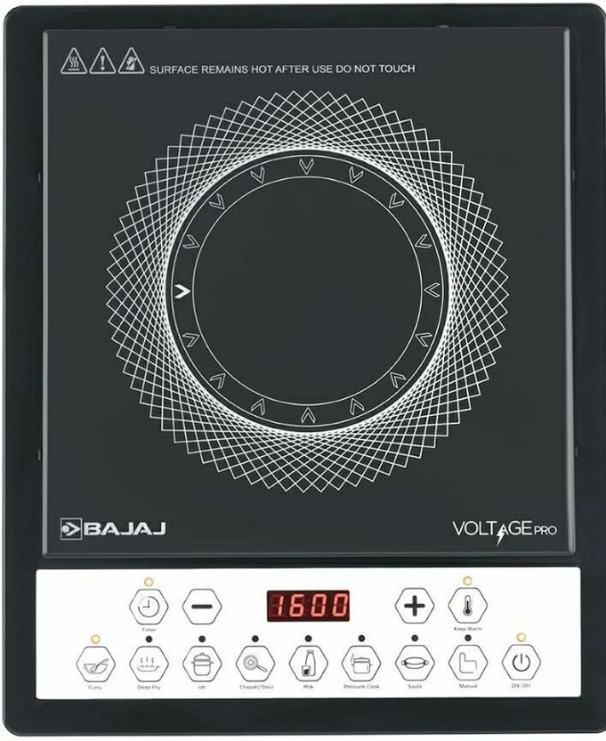 BAJAJ 1600 W Induction Cooktop Push Button(Black, Silver, ICX 160TS NEO VARIABLE TIME , TEMPERATURE & POWER SELECTION , PAN SENSOR)