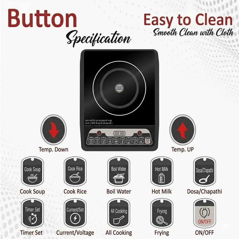 BESTHOT 2000 W Induction Cooktop Push Button(Black, 2000 W Induction Cooktop With Preset Cooking)