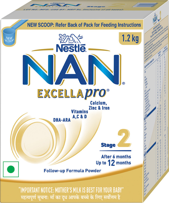 Nestle Nan Excella Pro Stage 2, Follow-up Formula Milk Powder with DHA-ARA for Babies(1.2 kg, 6+ Months)
