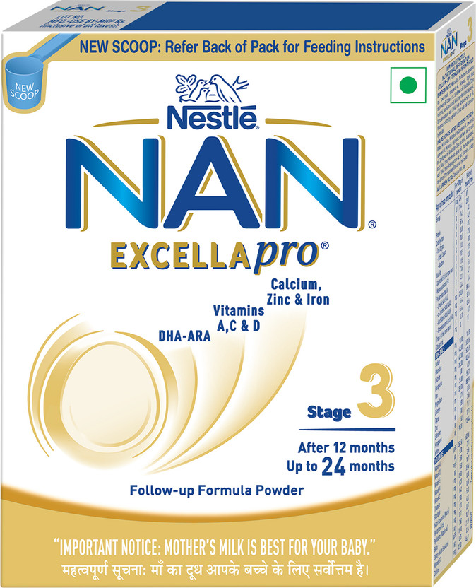 Nestle Nan Excella Pro Stage 3 Follow-Up Formula Milk Powder For Babies With DHA, ARA,Pouch in Box(400 g, 12+ Months)
