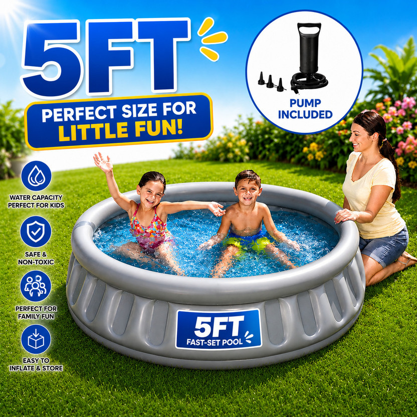 Buddynjoy 5ft Space Ship Play Pool, Portable Home Pool Bathtub with Hand Pump for Kids Inflatable Swimming Pool(Grey)