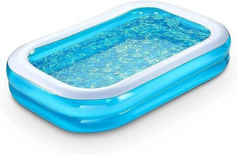 wagela 8.5 Feet Rectangular Inflatable Pool with Electric Pump Swimming Bathtub for Kid Inflatable Swimming Pool(blue+white+transparent)