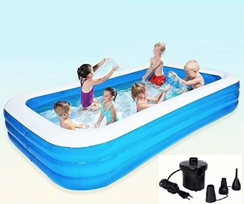 wagela 10 Feet Inflatable Family Pool - Aqua Blue with Air Pump Swimming Pool Inflatable Swimming Pool, Inflatable Toy Pump(Malticolor)