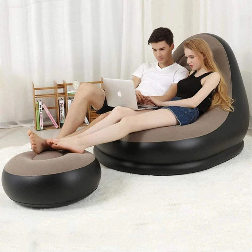 VIBRANTESTORE Inflatable Air Filling Premium Lounge Sofa Chair with Footrest PVC 2 Seater Inflatable Sofa(Color - Brown, DIY(Do-It-Yourself))