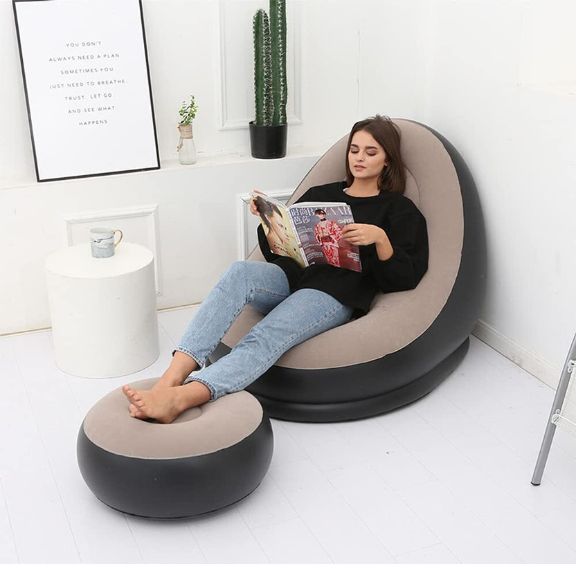 Bella Faccia Inflatable Air Chair with Footrest Leatherette 1 Seater Inflatable Sofa(Color - Brown, Pre-assembled)