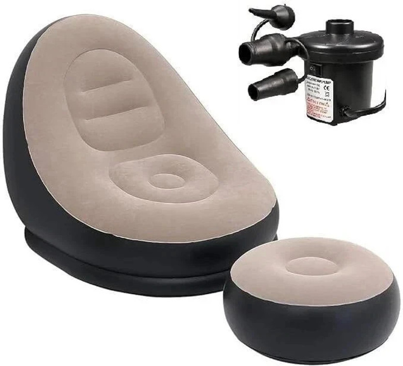 GETZET Air Sofa Lounge Chair Footstool Durable Material Lightweight & Portable Home Polyester 2 Seater Inflatable Sofa(Color - multi color, Knock Down)