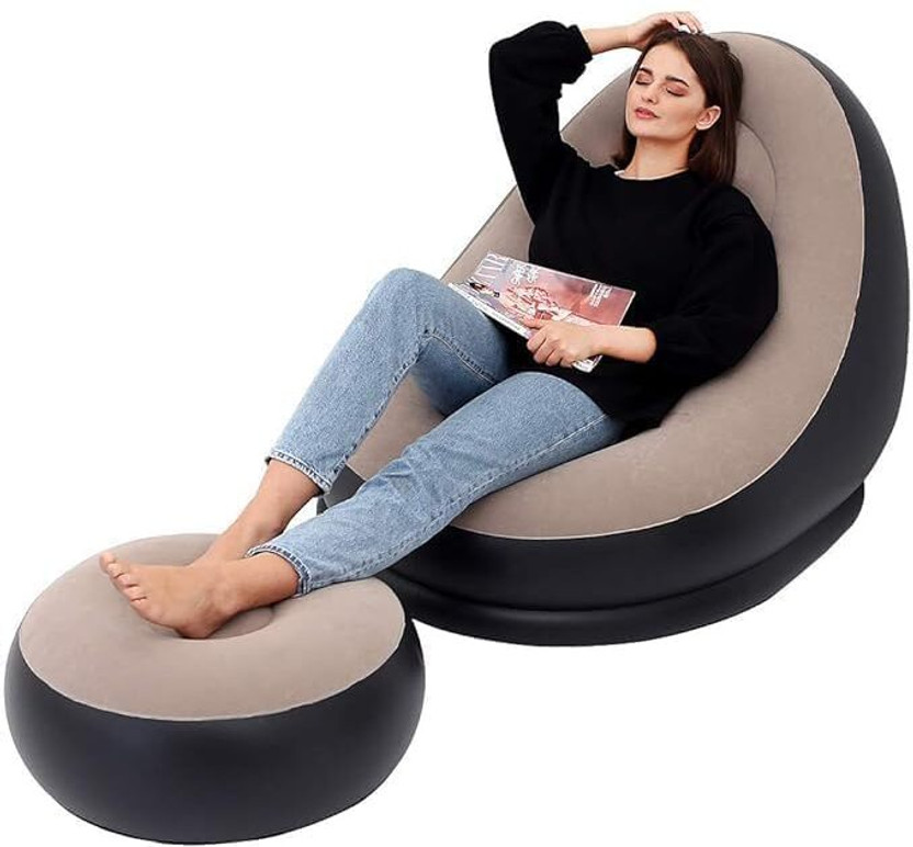 Niralasa 2 in 1 Air Sofa Set with Electric Pump Footrest Portable Lounge Chair Foldable PVC 2 Seater Inflatable Sofa(Color - Multicolor, DIY(Do-It-Yourself))