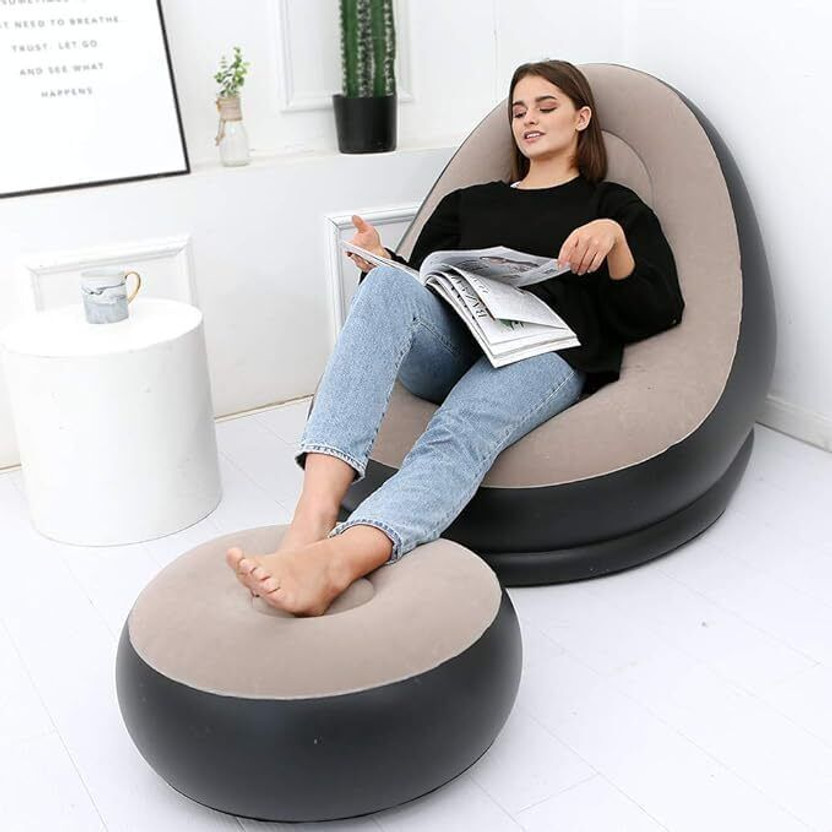 trandler PVC 1 Seater Inflatable Sofa PVC 2 Seater Inflatable Sofa(Color - Creem, DIY(Do-It-Yourself))