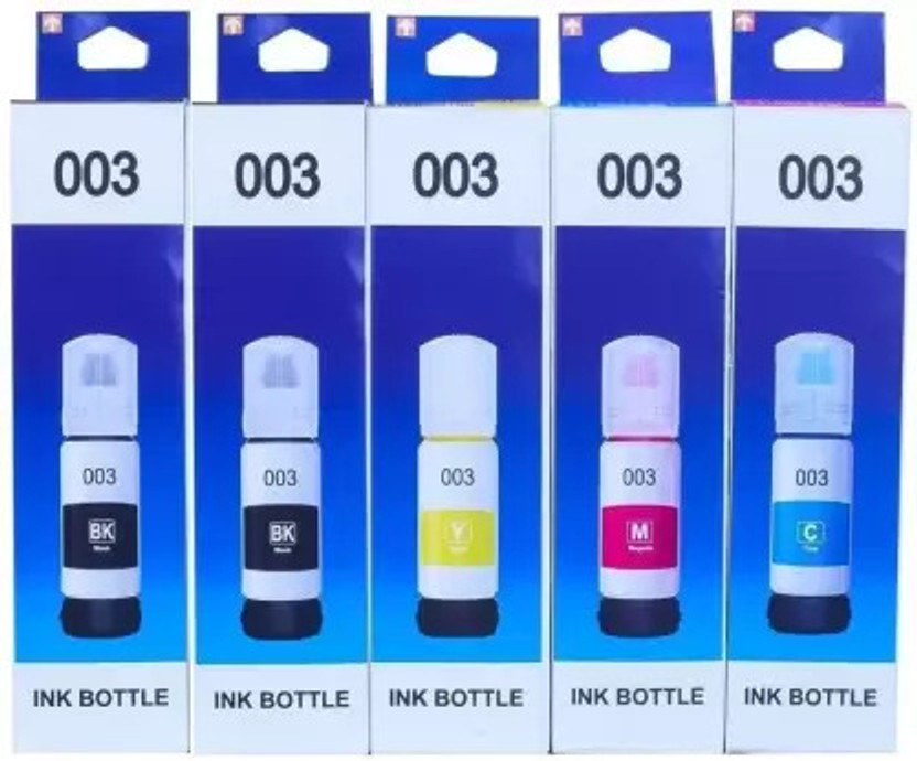 CHAWDA 003 Multicolor Ink 5 Bottel Set Ep Quality L3101 , L3150 Black + Black + Tri Color Combo Pack Ink Cartridge