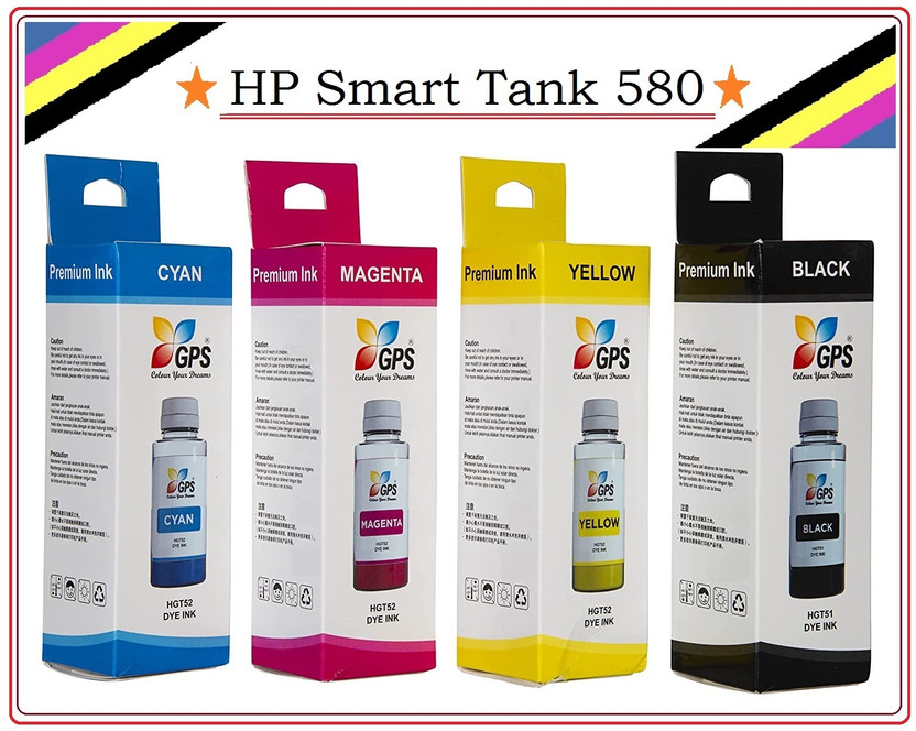 GPS Colour Your Dreams Smart Tank 580 Series Mult-Function Monchrome Inkjet Printer Comptible Ink Black + Tri Color Combo Pack Ink Bottle