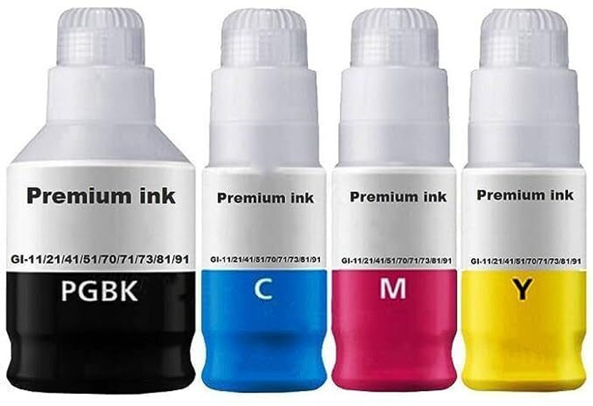 canoff GI-70 Premium Ink Compatible for Canon PIXMA GM2070, G7070 Printers (Pack Of 4) Black + Tri Color Combo Pack Ink Bottle