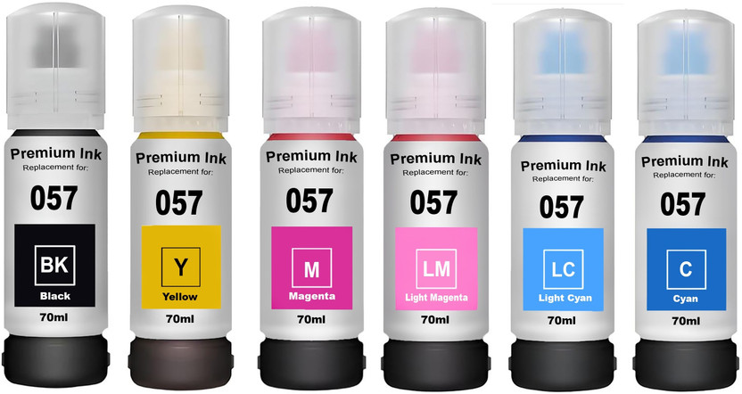 HYNEAR 057 Refill Ink Set (70ml X 6 Color) For L8050, L18050 Printers LCyan, LMagenta, Black + Tri Color Combo Pack Ink Bottle