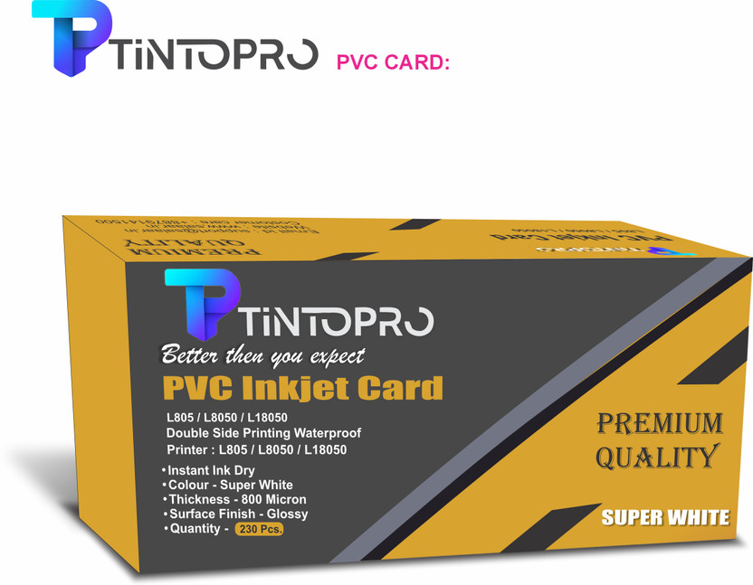 TintoPro 800 Micron Inkjet Plain PVC Card 230pc. | Double Side Printable ID Card Sheet White Ink Cartridge