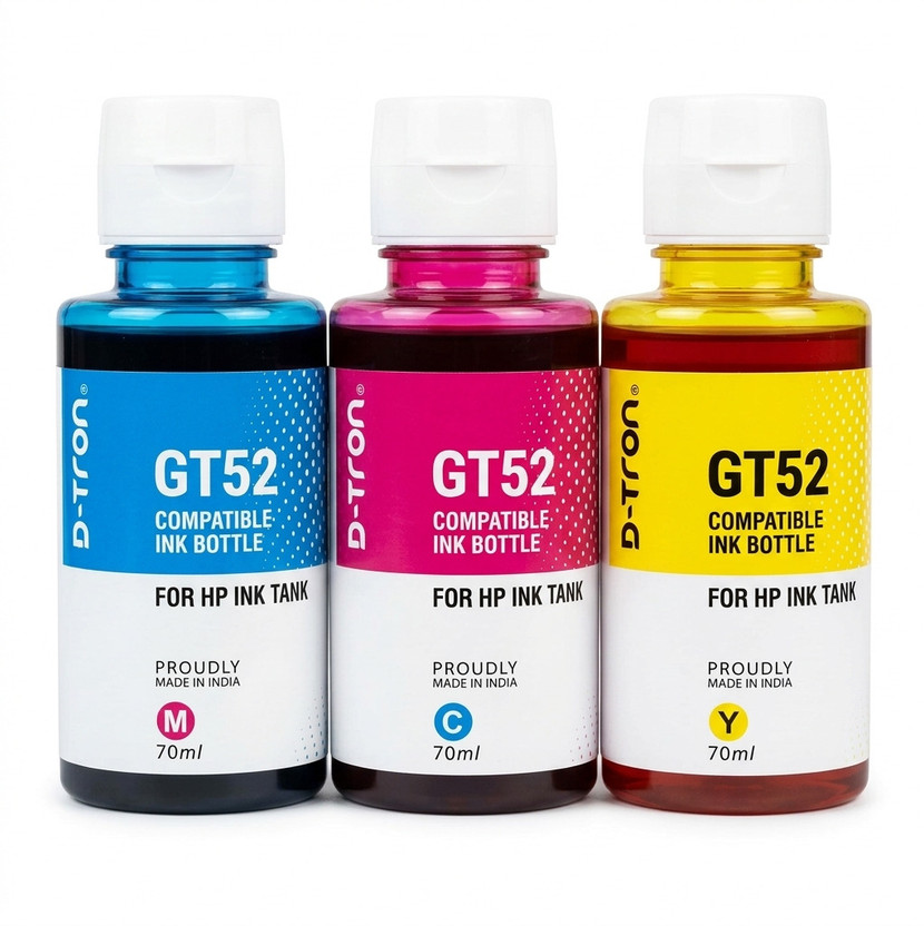 D-tron GT51/GT52 Compatible Refill Ink for HP Printers (CMY) Tri-Color Ink Bottle