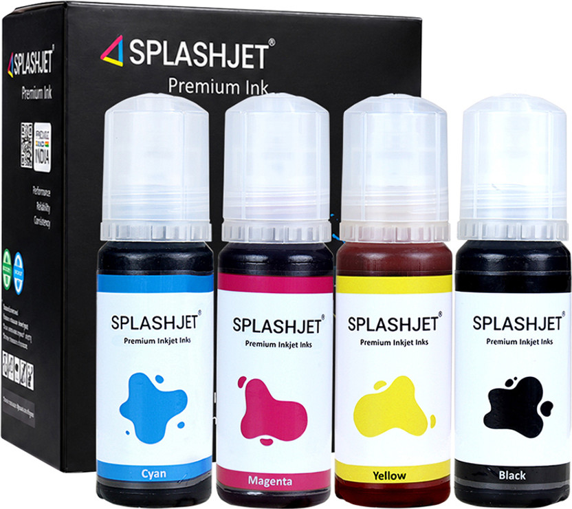 Splashjet 003 Ink for EP L3110, L3150, L3210 Printer - (70gm x 4 Color) Set Box - 501737 Black + Tri Color Combo Pack Ink Bottle