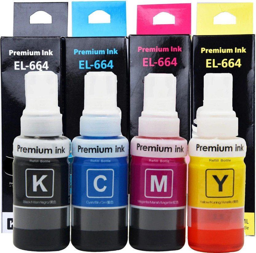 GREENBERRI compatible for epson printer T664,L130,L380,L210,L220,L310-(C/M/Y/Bk-70gx4) Black + Tri Color Combo Pack Ink Bottle