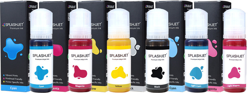 Splashjet Sublimation Ink for Epson L8050, L18050 Printer-(70gm x C/M/Y/Bk/LC/LM) - 503504 Black + Tri Color Combo Pack Ink Bottle