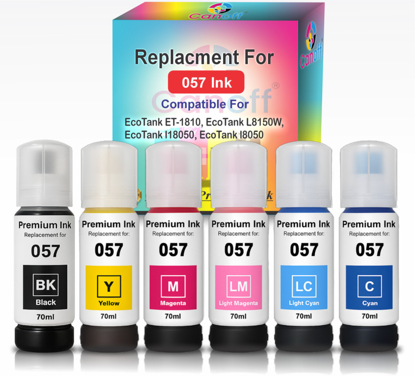 canoff 057 Refill Ink Set (70ml X 6 Color) For L8050, L18050 Printers LCyan, LMagenta, Black + Tri Color Combo Pack Ink Bottle