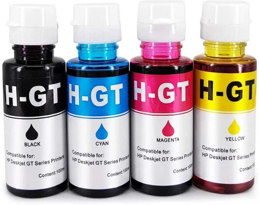 AJM HP DeskJet GT Series Ink Bottles Black + Tri Color Combo Pack Ink Cartridge