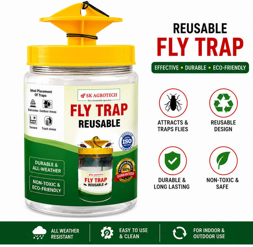 S K Agrotech Reusable House Fly Trap Jar | Natural Fly Attractant Catcher(2 Units)