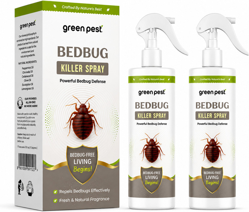 GREEN GREEN PEST Powerful Herbal Bed Bug Killer Spray for Mattress, Bed, Sofa & Home(2 x 200 ml) - Flipkart Deal