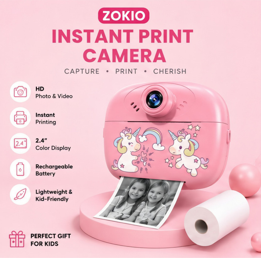 Zokio Digital camera with printer Kids Instant Print Camera Instant Camera(Pink)