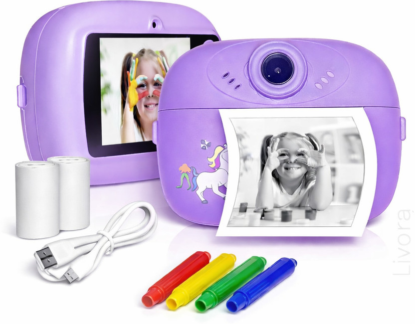LIVORA Kids Instant Print Camera Instant Photo Print Camera for Kids with Dual HD lens & Video Recording Instant Camera(Purple)