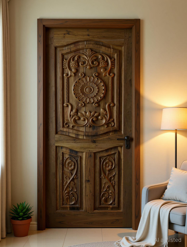 Maawooden Sal Akashmoni 3 Panel Wooden Door Interior Door(Rosewood)