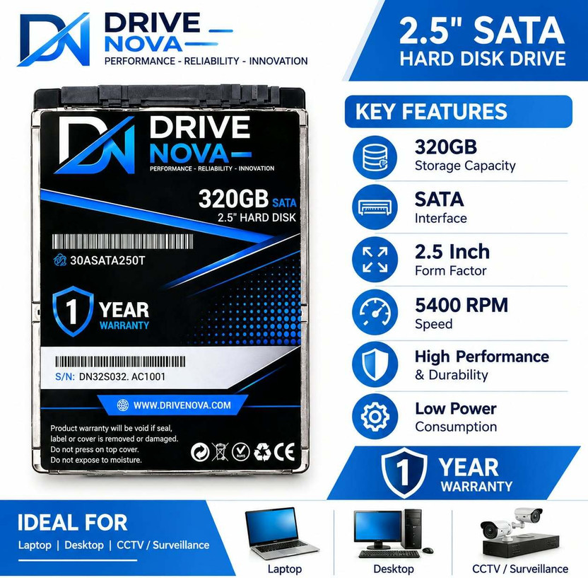 ilma ilma enterprises 320dn 320 GB Laptop, Desktop, All in One PC's, Surveillance Systems Black, Blue SATA Internal Hard Disk Drive (HDD) (320GB Drive Nova)(Interface: SATA, Form Factor: 2.5 Inch) - Flipkart Deal