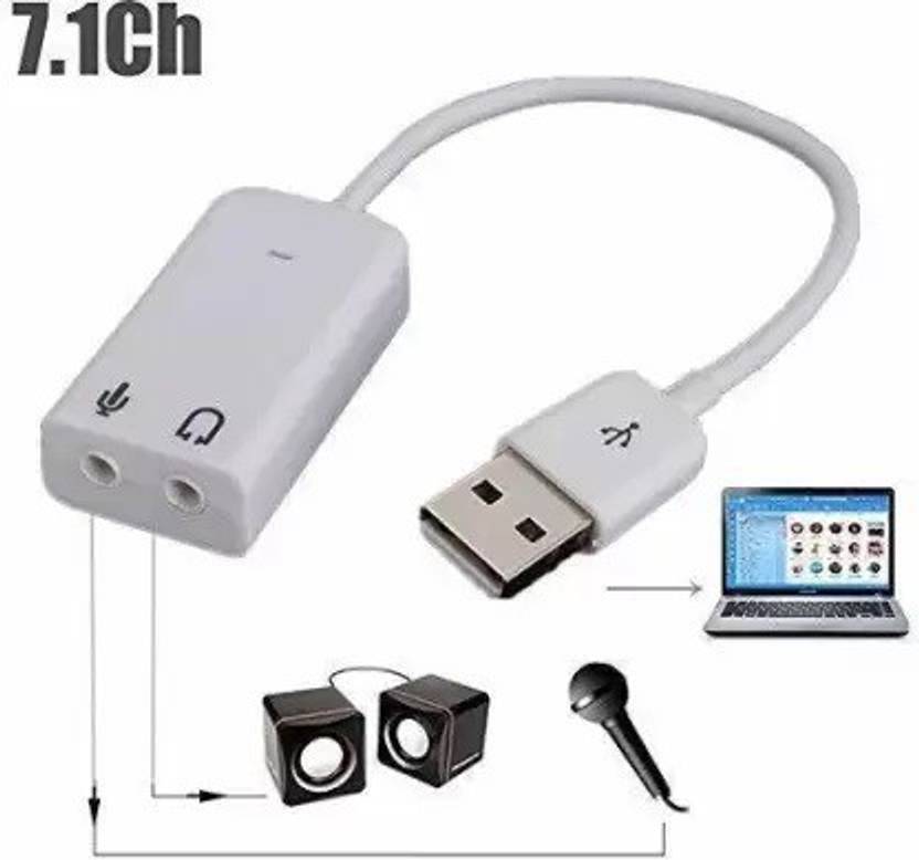 Atkin 7.1 Channel USB External Sound Card Audio Adapter With Mic White