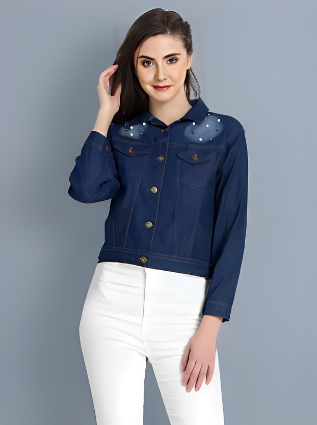 winter Jet Full Sleeve Embroidered Girls Denim Jacket