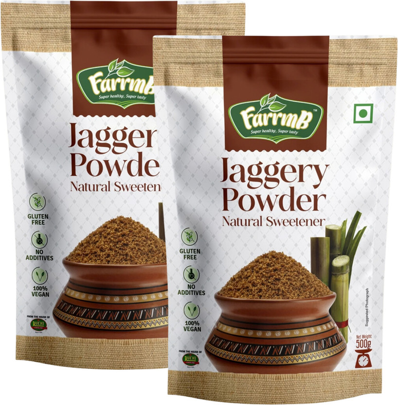 FarrmB Jaggery Powder (Gud) - 100% Natural and Pure | Rich In Minerals - 500g Each Powder Jaggery(1 kg, Pack of 2)